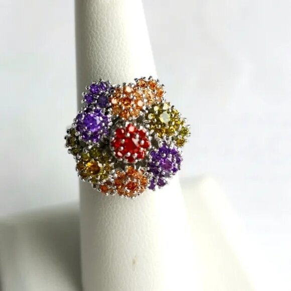 Bouquet of flowers spinning ring 14k white gold cocktail ring NWT - Picture 3 of 4